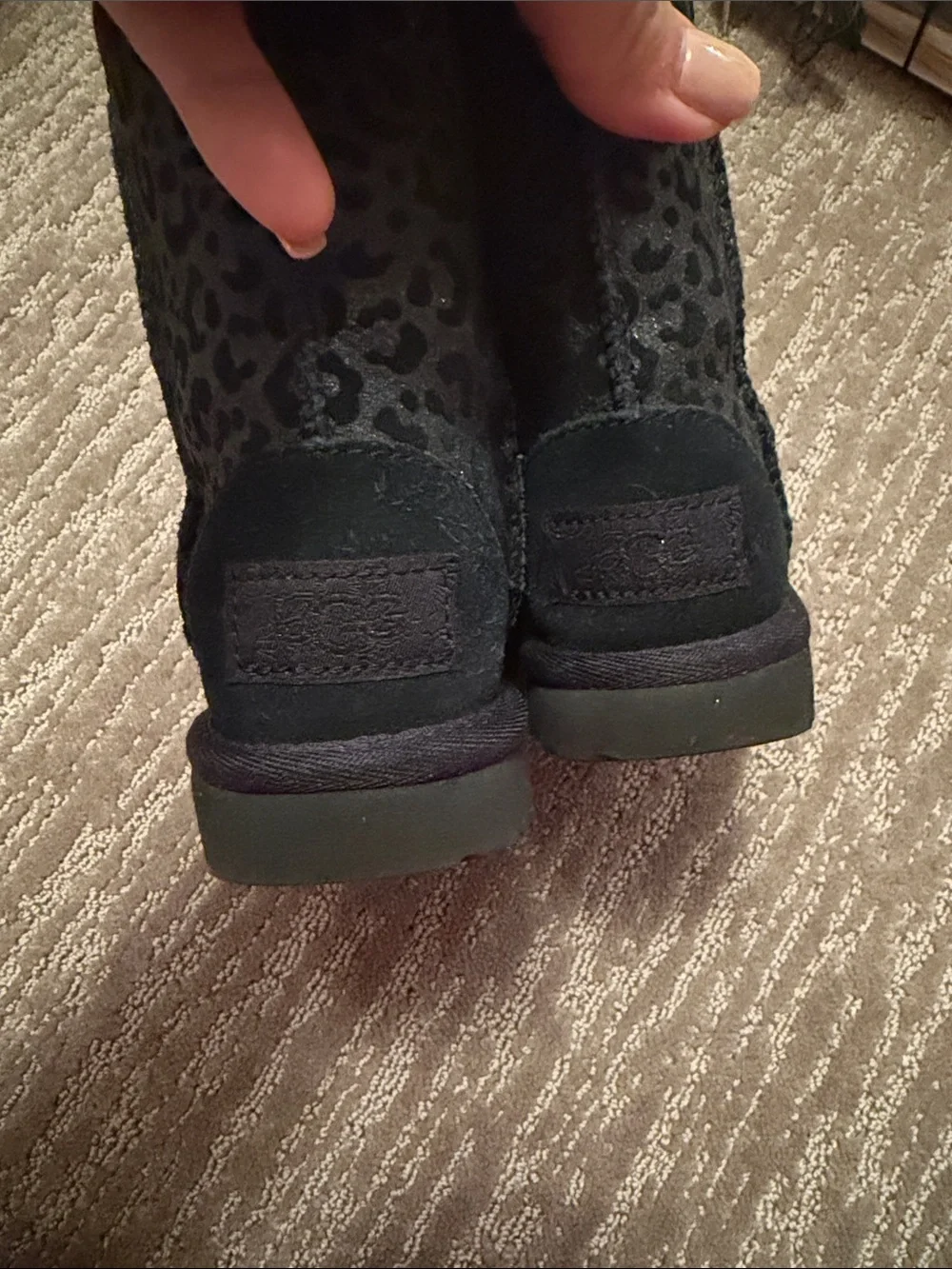 UGG Black Leopard Print Shearling Boots
